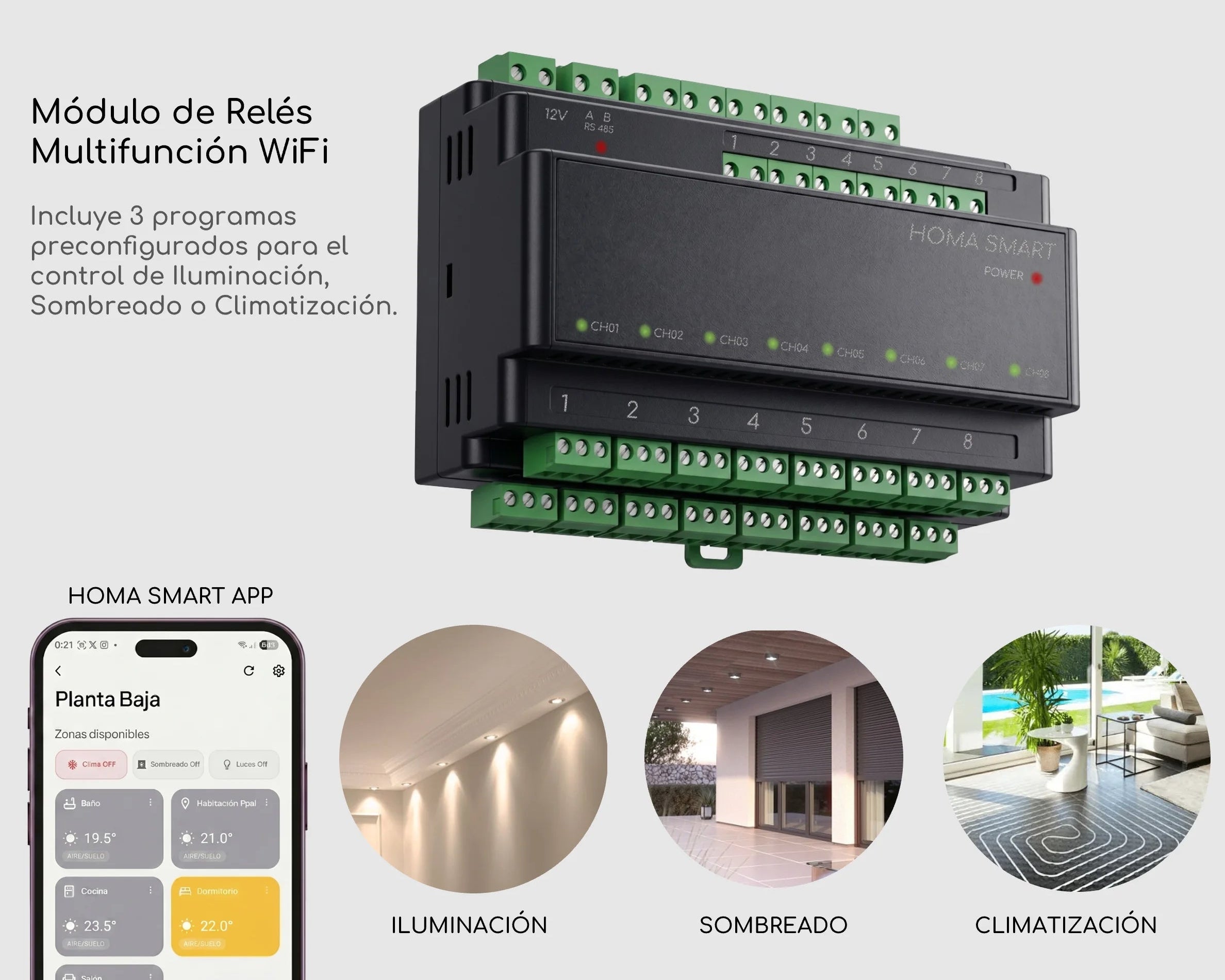 Modulo de 16 canales multifuncion wifi con reles y entradas binarias